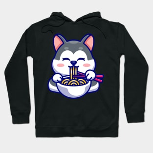 Cute husky eating ramen with chopstick cartoon Hoodie